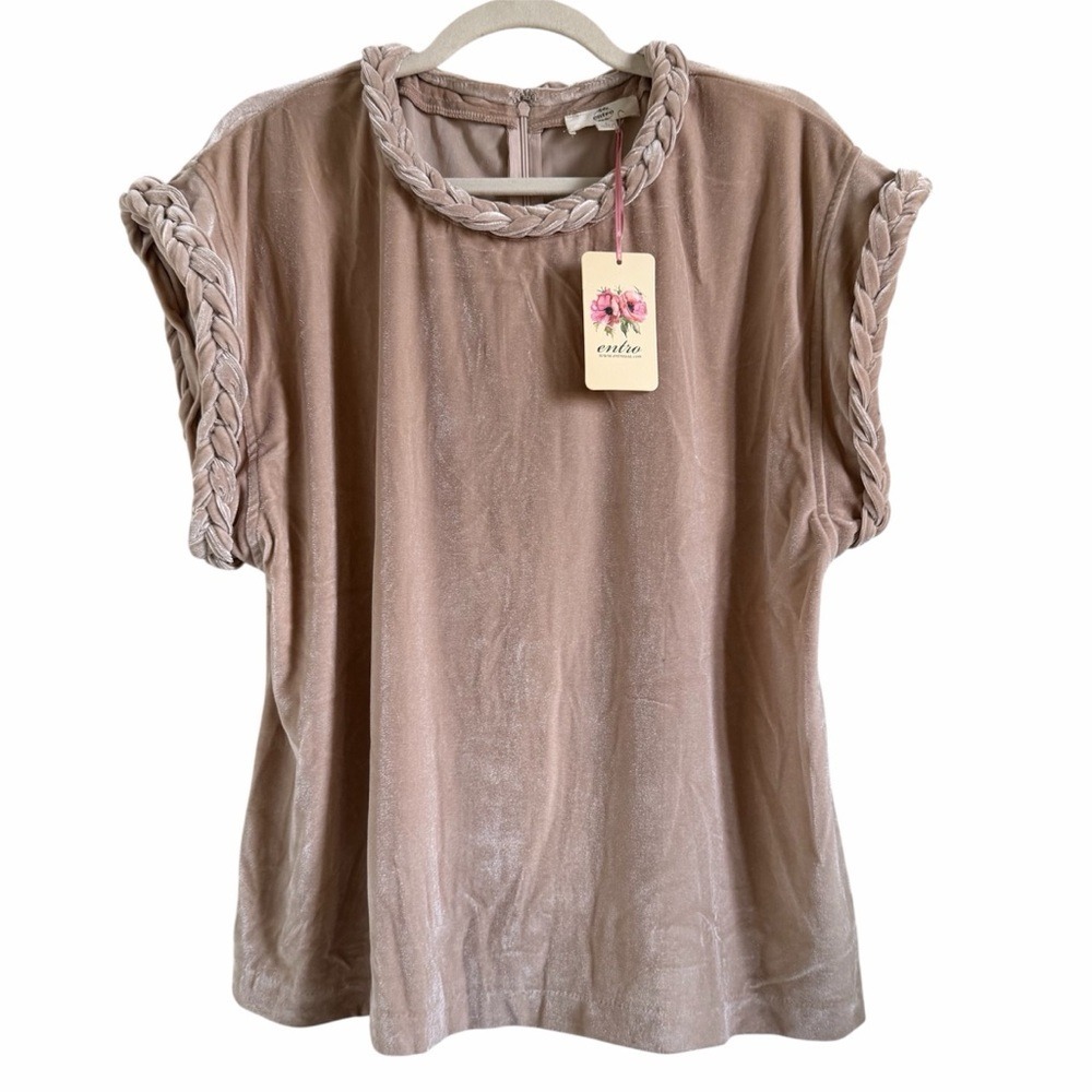 Entro Blush Velvet Braided Trim Top - Size L